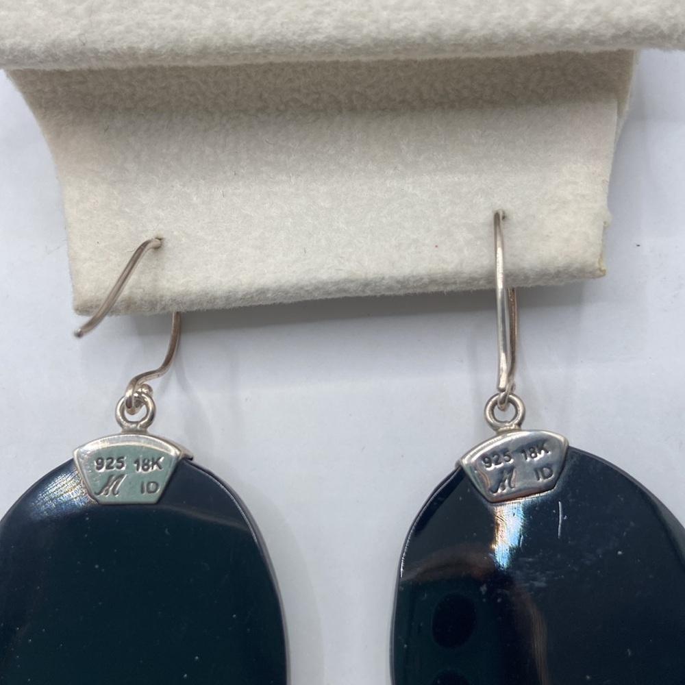 Robert Manse Sterling Silver 18K Abalone Mother of Pearl Earrings 2 1/4”L - Picture 8 of 13